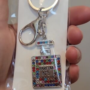 Parfum Keychain/Bag Charm In Silver With Multicolor Crystals NIP
